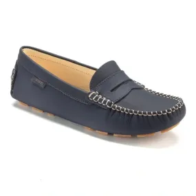 2582 - Navy with Beige Top Stitch Sahara Leather Soft Loafer for Girl by London Kids