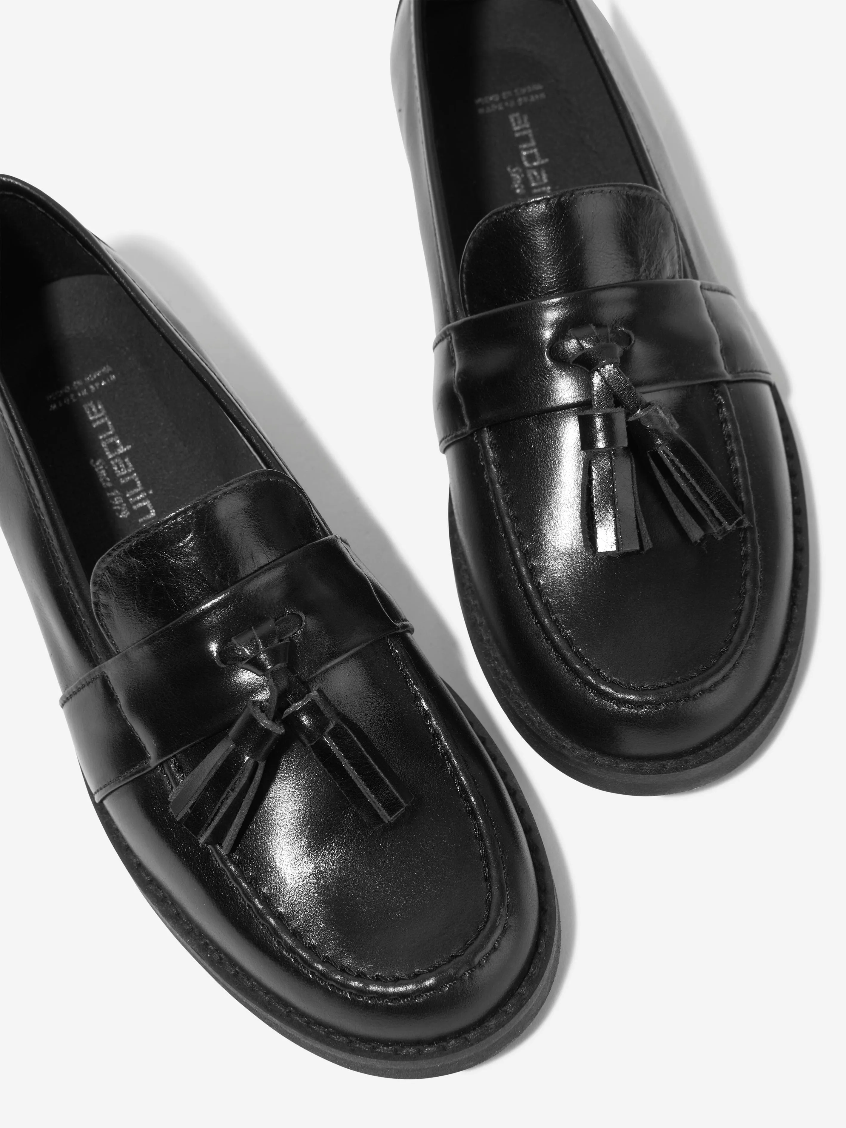 Andanines Kids Leather Loafers in Black