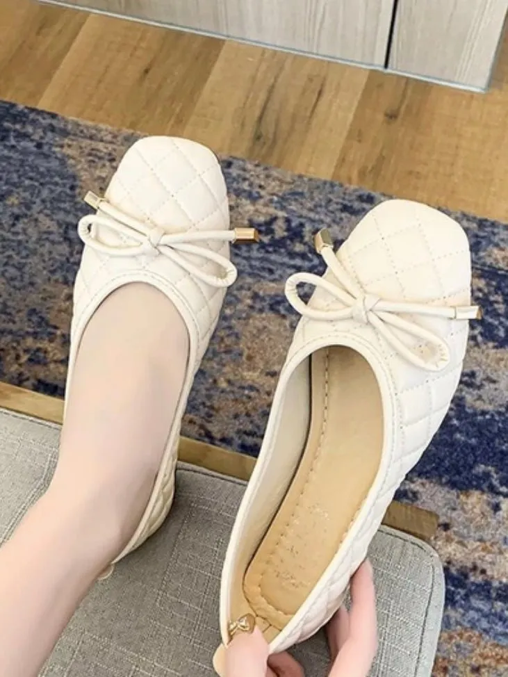 Beige vanilla slip on flats loafers shoes