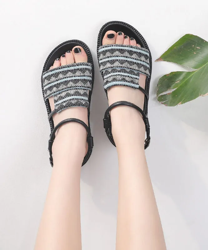 Black Sandals Linen Fabric Chic Beach Sandals LY4377