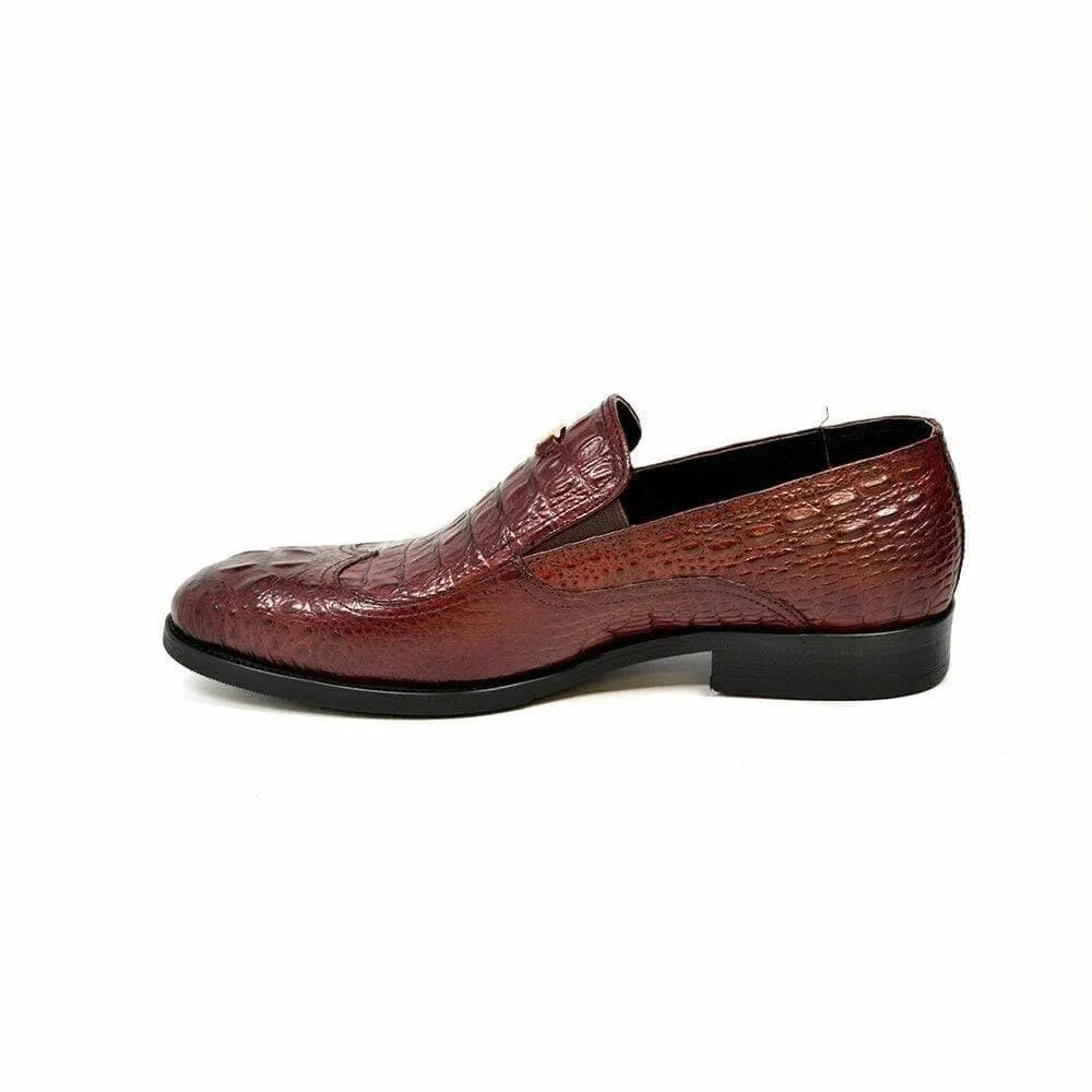 British Walkers Shiraz Men's Bordeaux Crocodile Leather Loafers