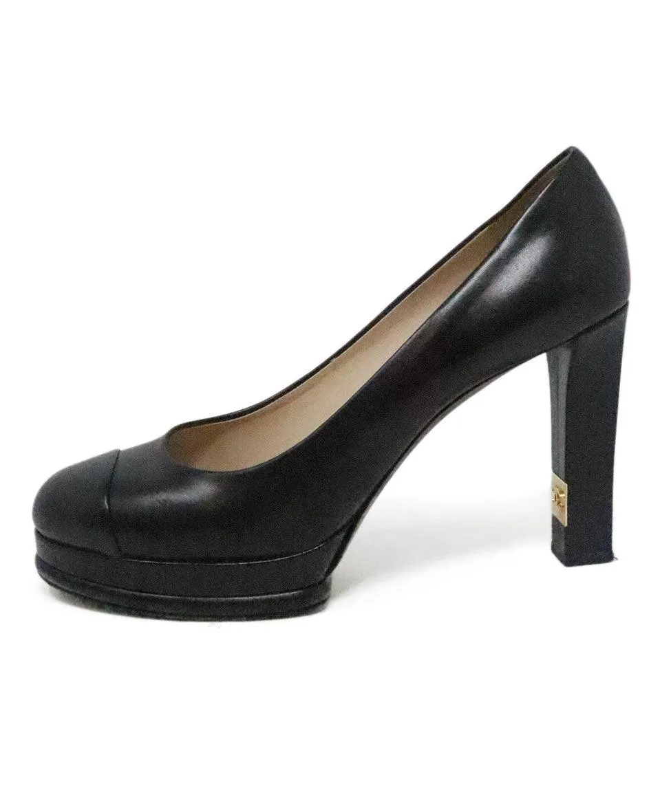 Chanel Black Leather Platform Heels sz 11.5