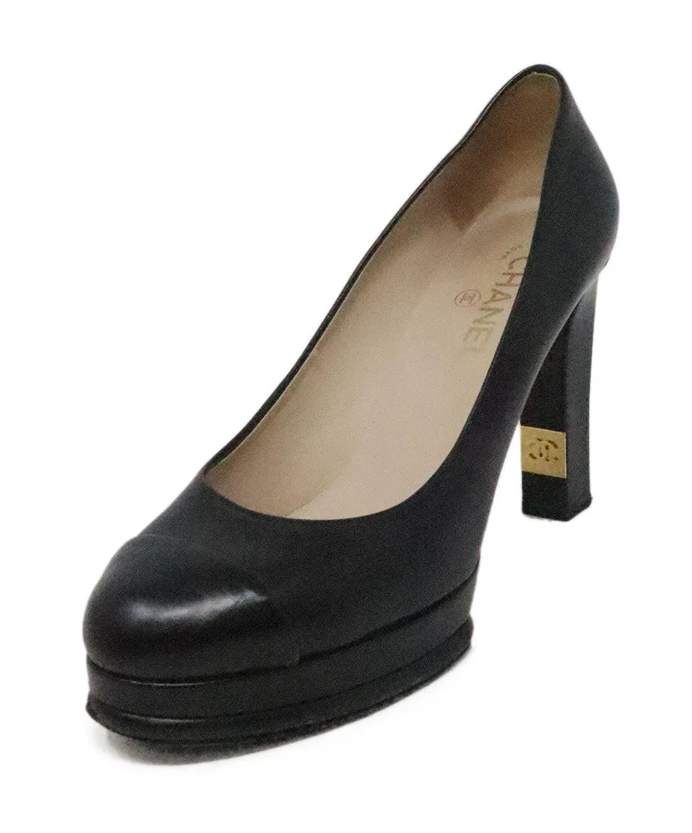 Chanel Black Leather Platform Heels sz 11.5