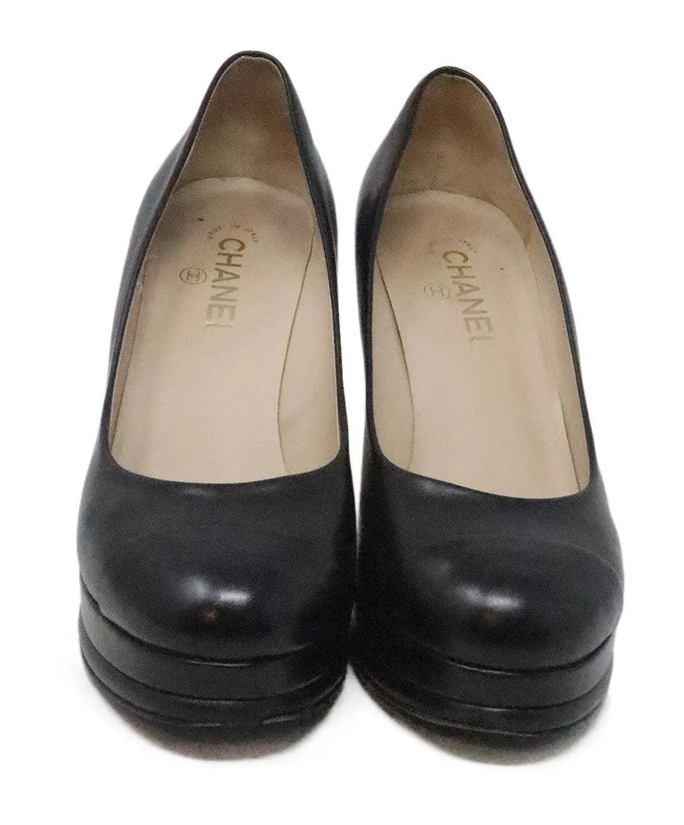 Chanel Black Leather Platform Heels sz 11.5