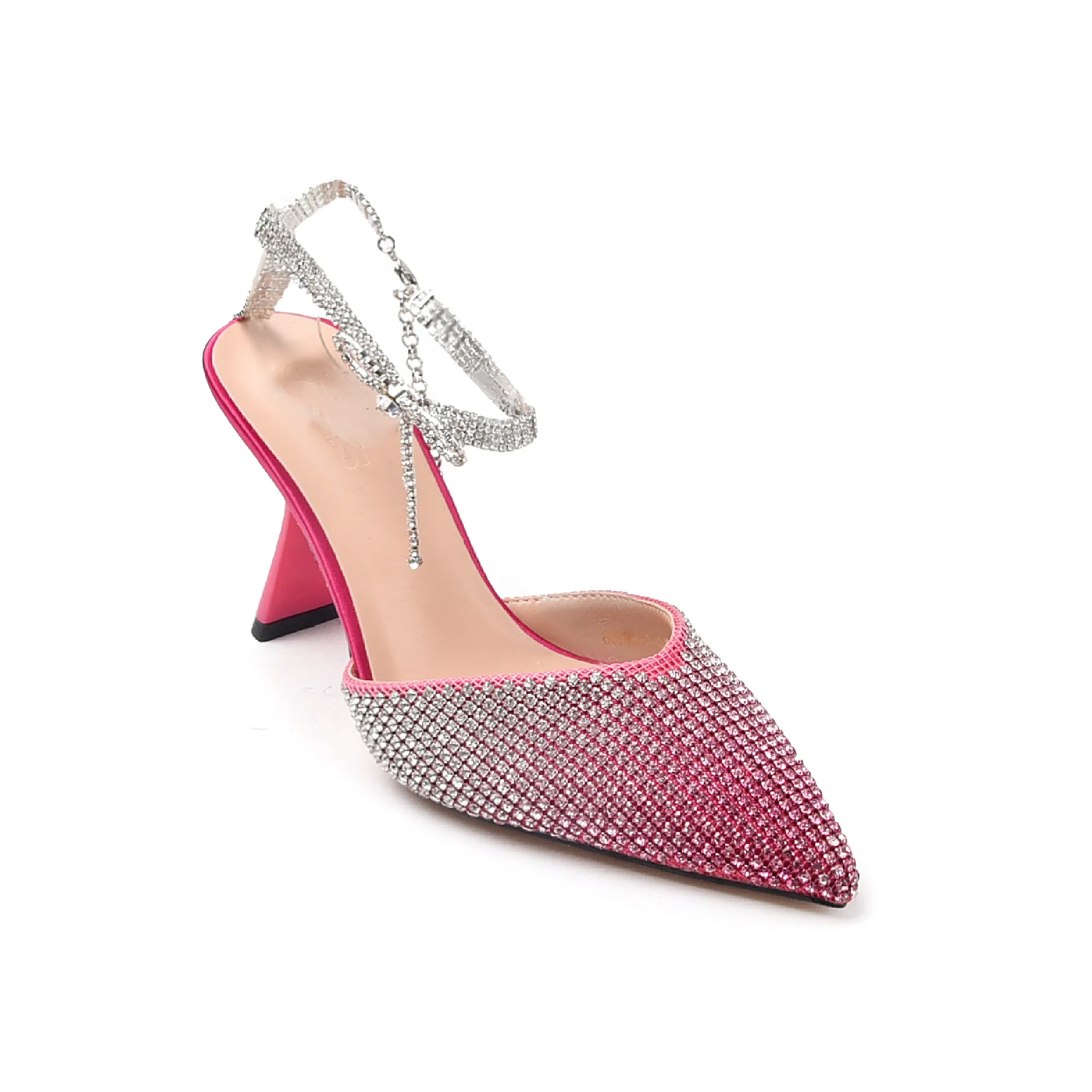 Chic Pink Rhinestone Slingback Heels | 455N-P