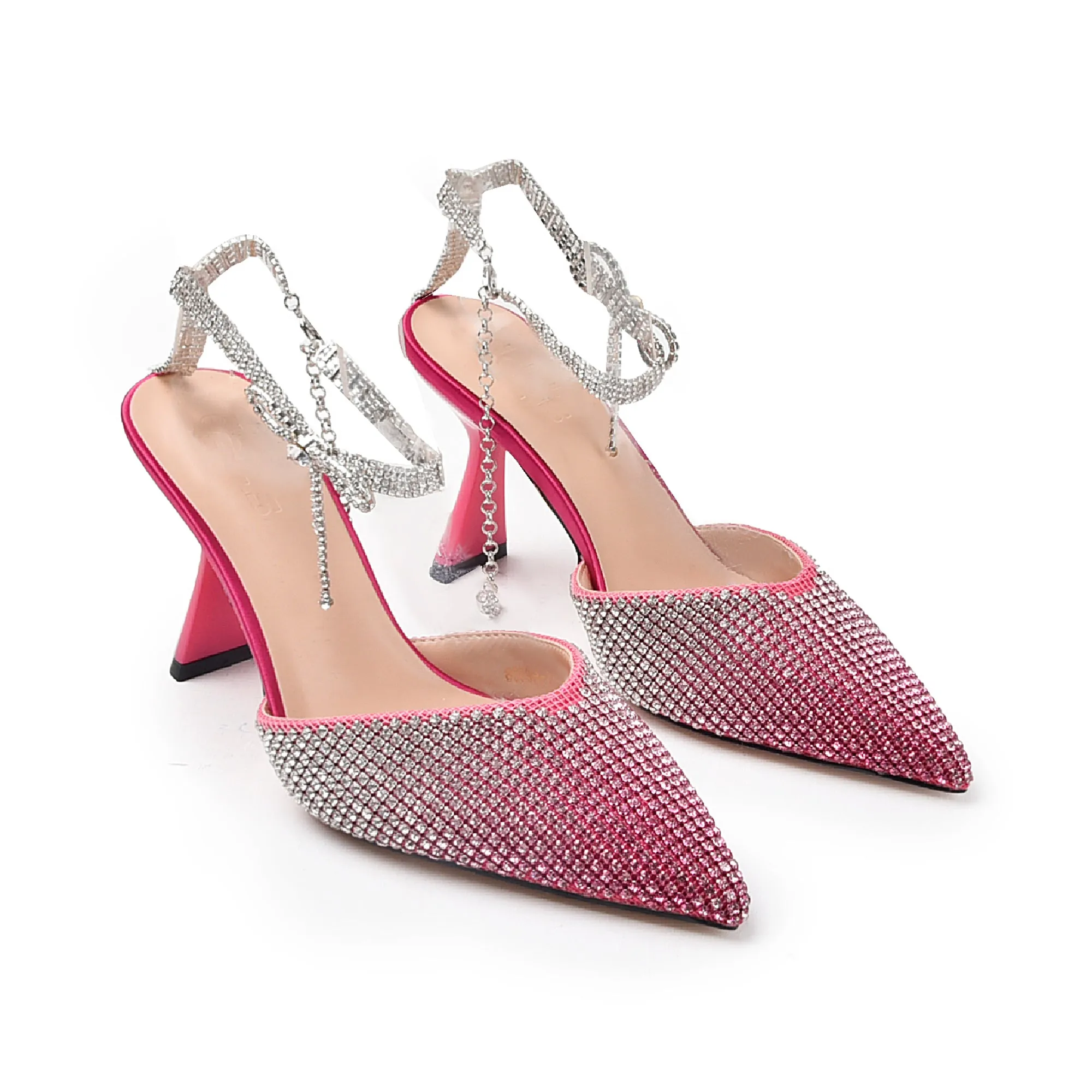 Chic Pink Rhinestone Slingback Heels | 455N-P