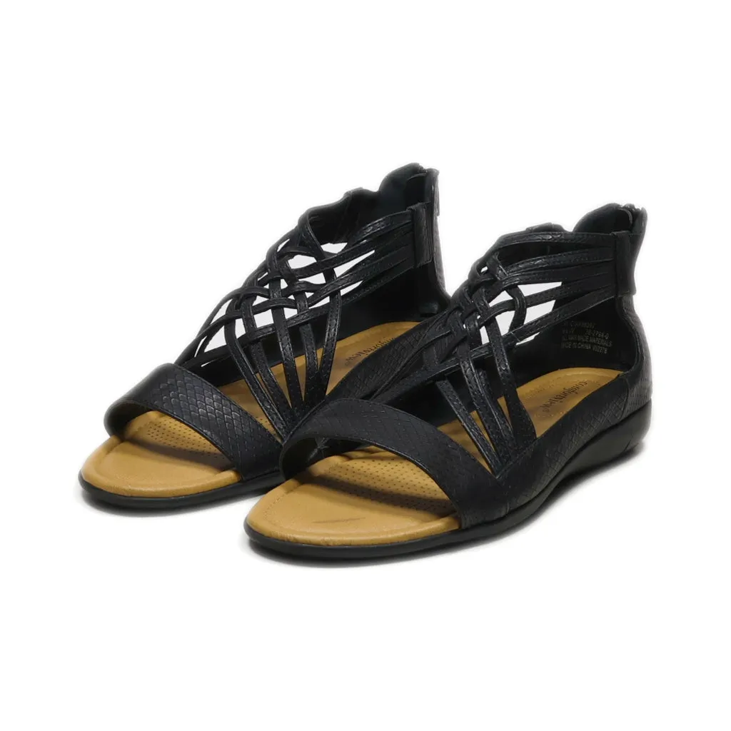 Comfortview Flat Sandals Leather Black Colour For Women