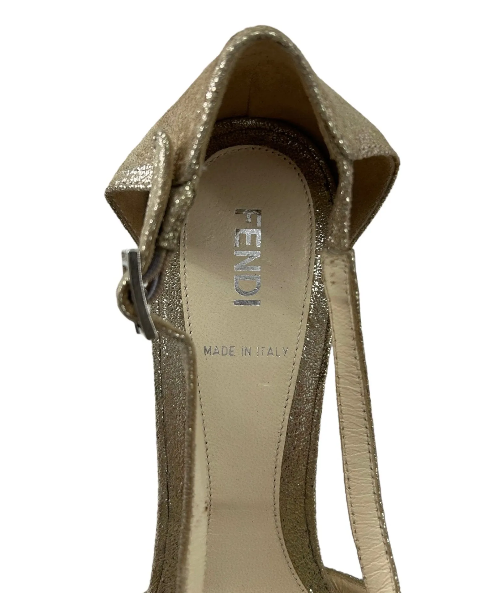 Fendi Silver & Gold Suede Bow Heels, Size 8