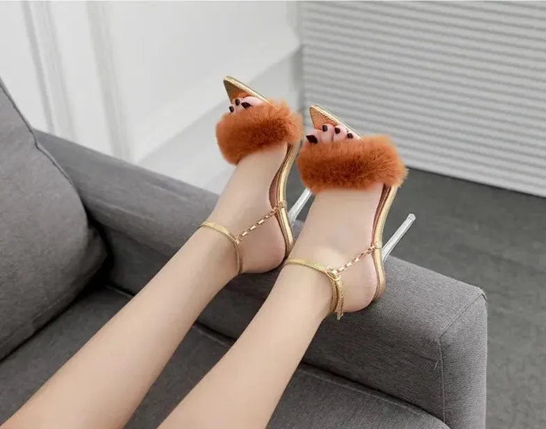 Fluffy Chain Strap Heels