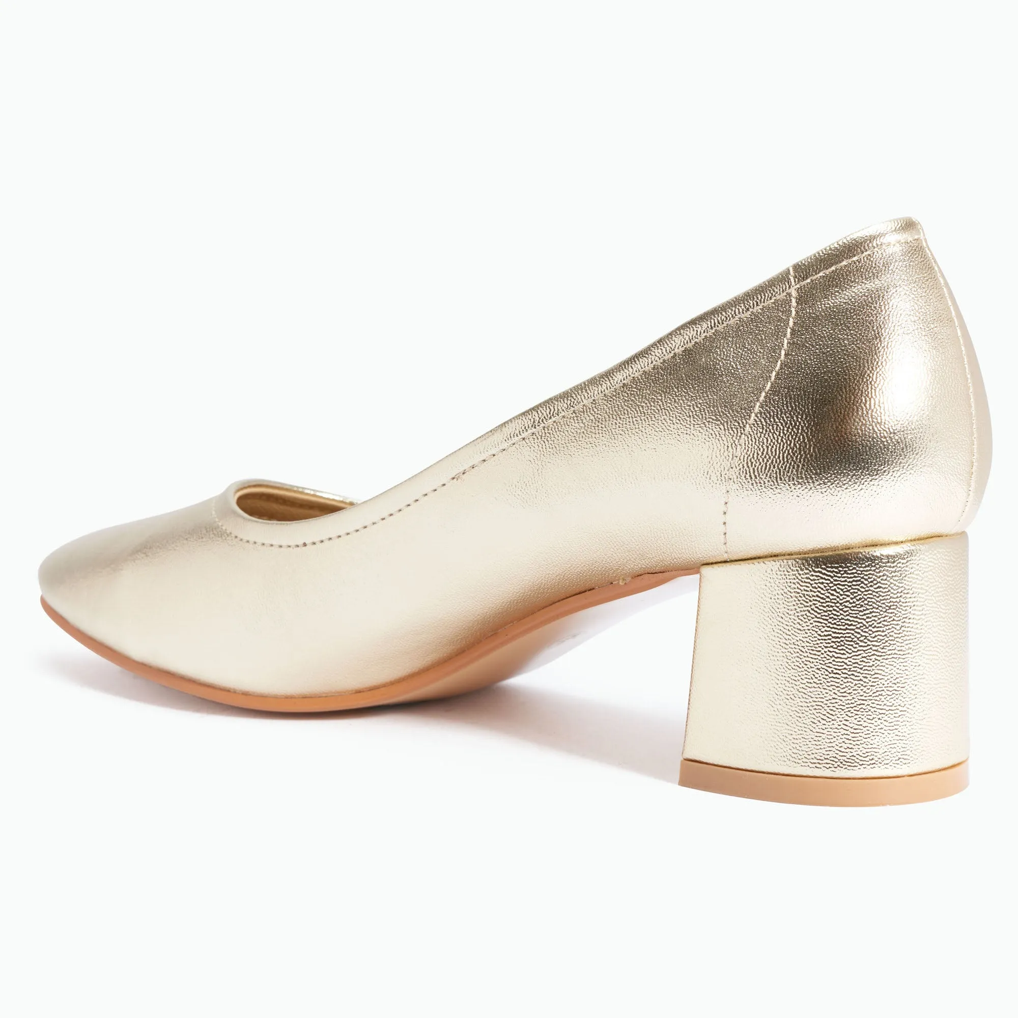 Gold Classic Block Heel Pumps