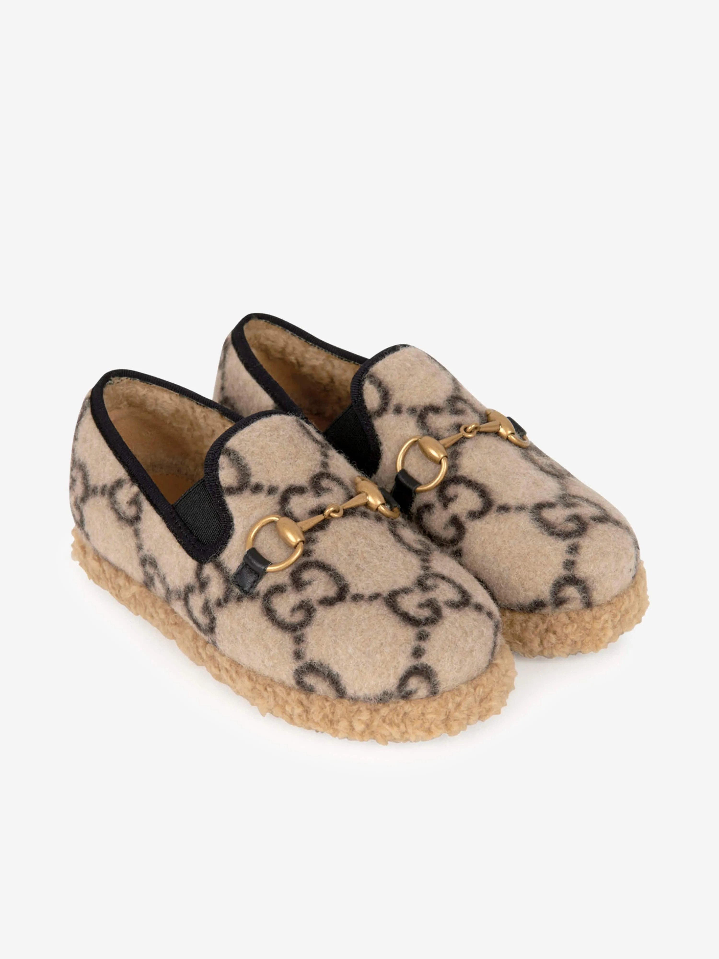 Gucci Beige GG Wool Loafers