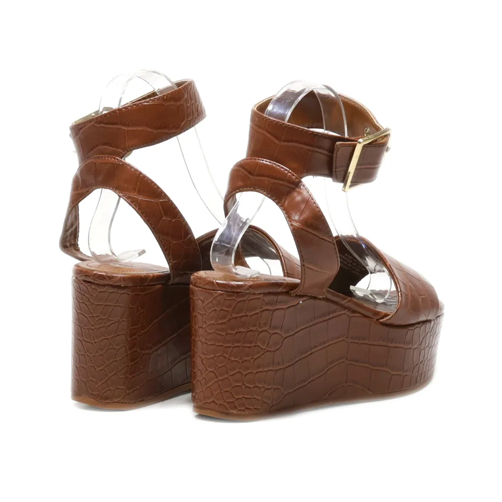 H&M Wedge Sandals Leather Brown Colour For Women