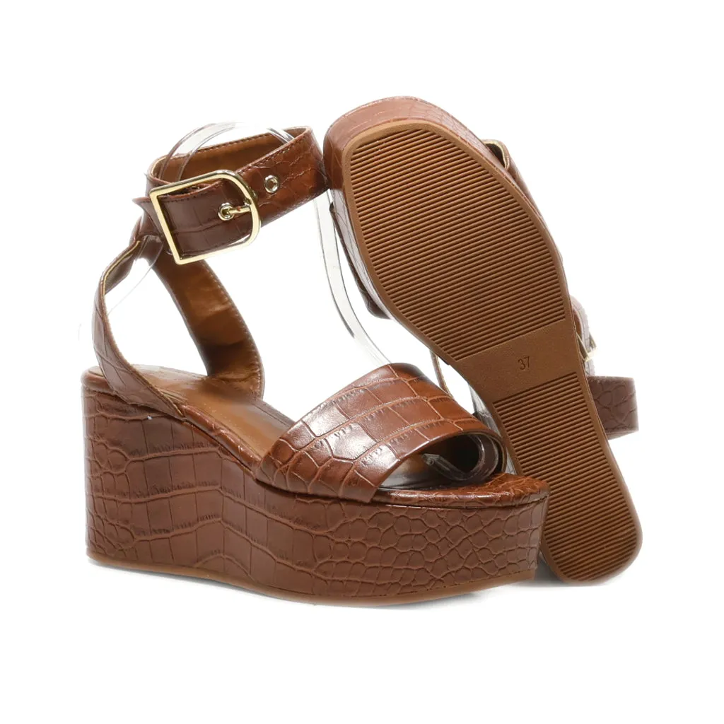 H&M Wedge Sandals Leather Brown Colour For Women