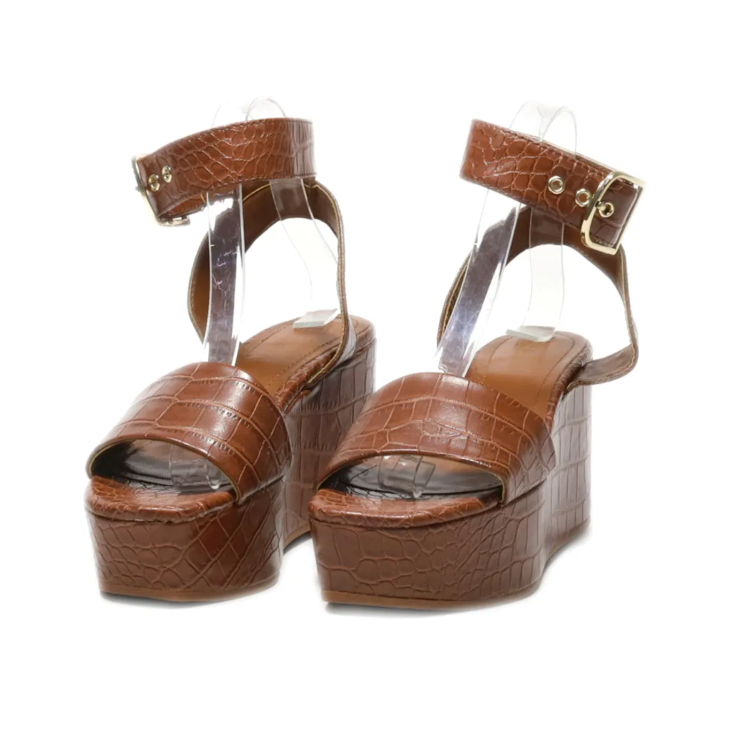 H&M Wedge Sandals Leather Brown Colour For Women