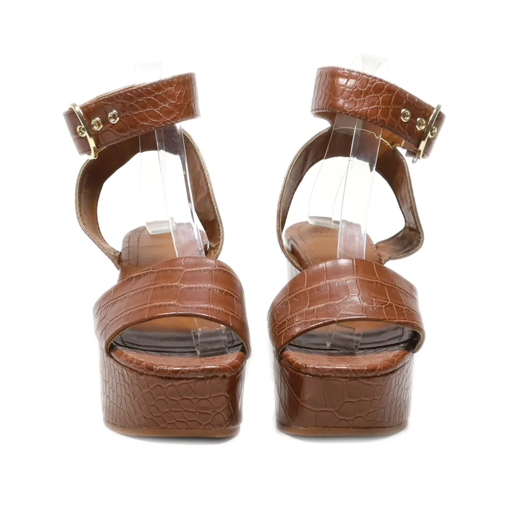 H&M Wedge Sandals Leather Brown Colour For Women