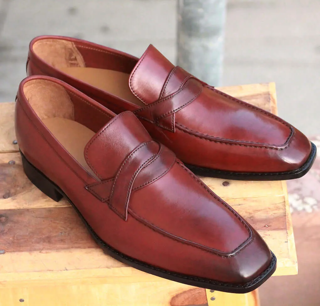 Handmade Men's Burgundy Color Leather Loafers, Men's Formal Dress Loafer Shoes