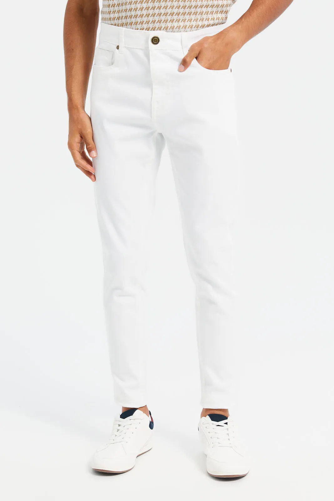 Men White 5-Pocket Stretch Denim Jeans