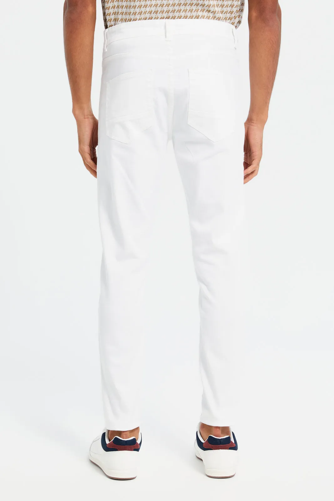 Men White 5-Pocket Stretch Denim Jeans