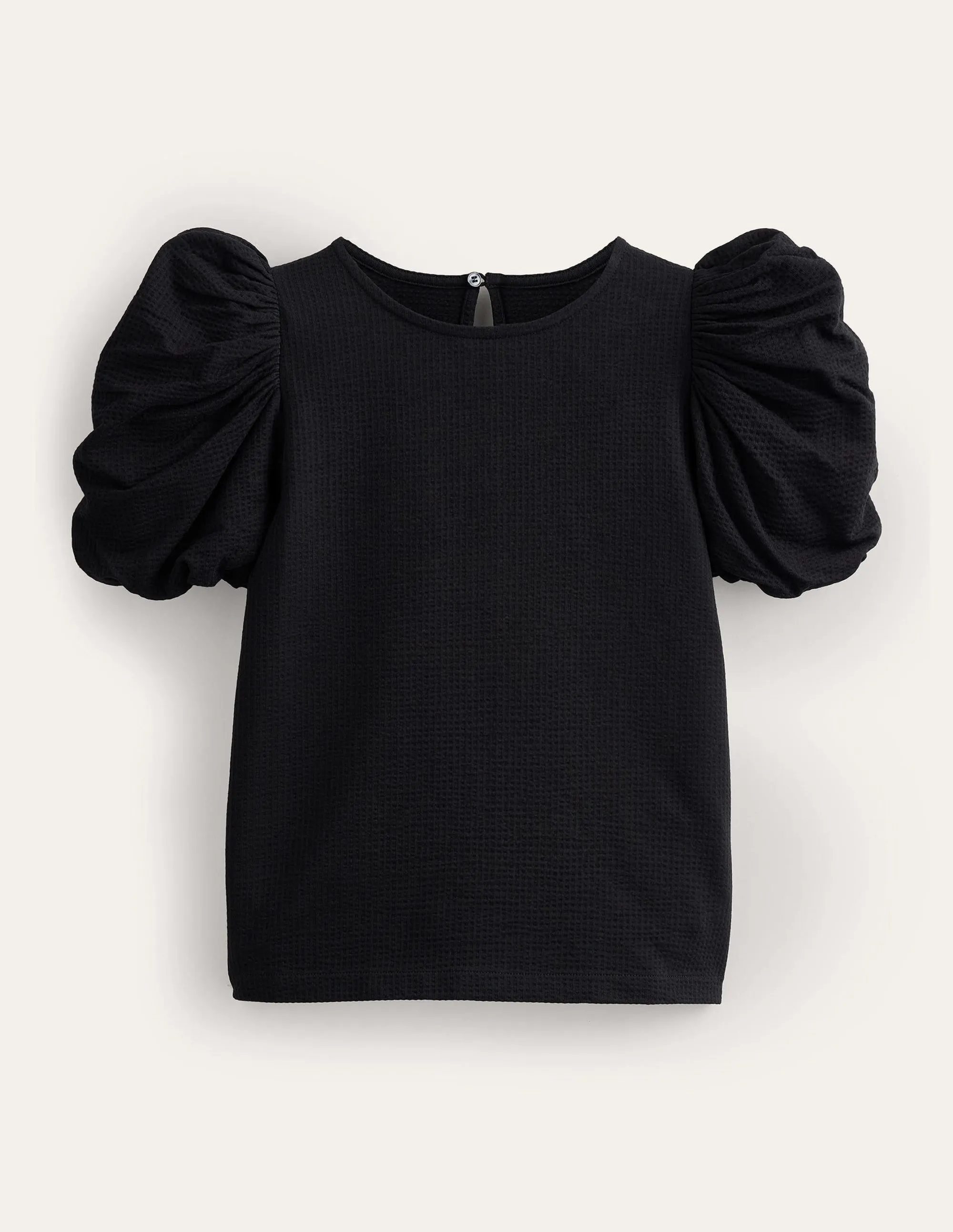 Puff Sleeve Jersey Top-Black