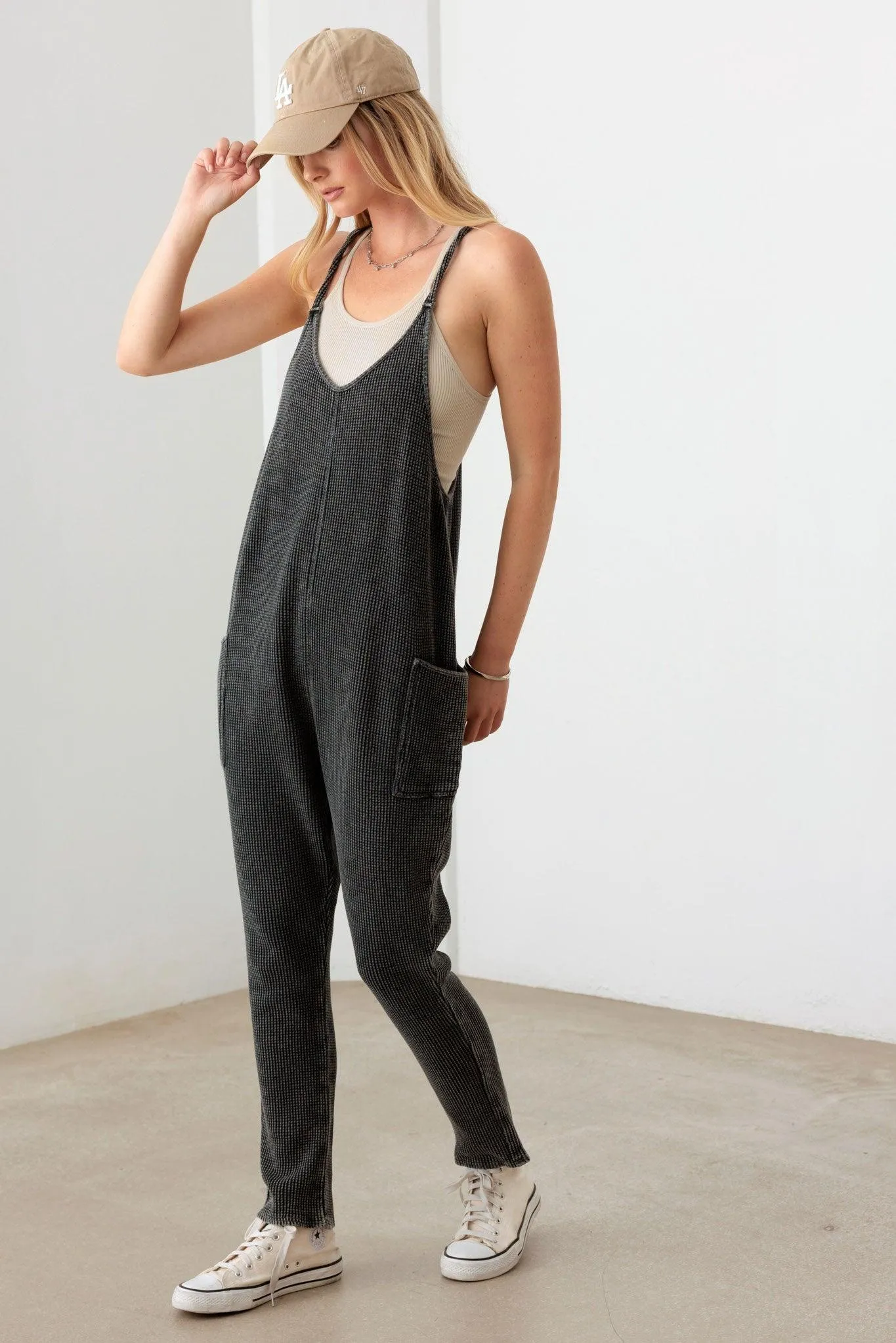 Relaxed Waffle Knit Side Pocket Jumpsuit