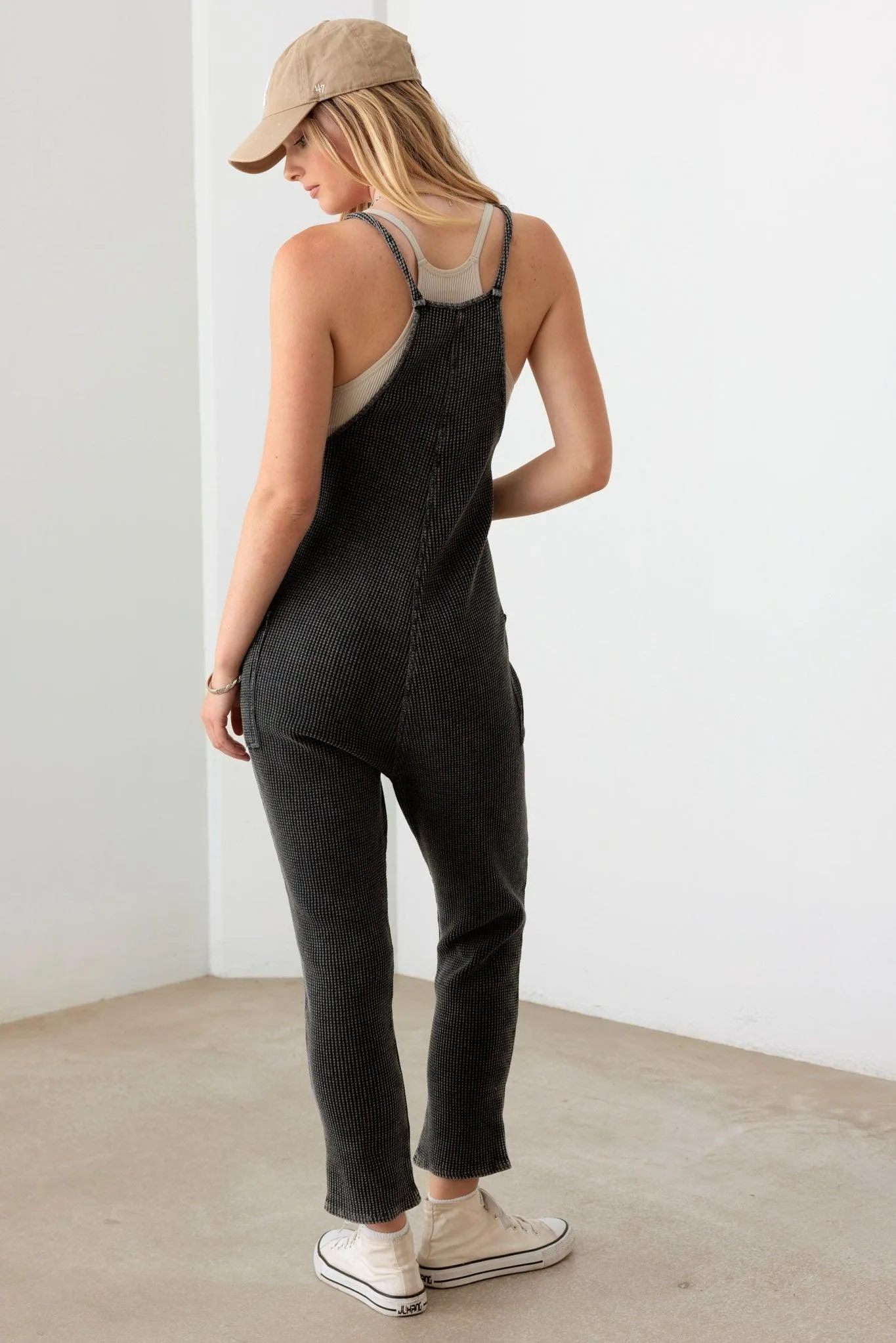 Relaxed Waffle Knit Side Pocket Jumpsuit