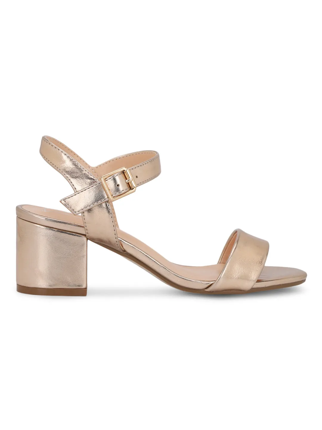 Rosegold PU Ankle Strap Low Block Heels