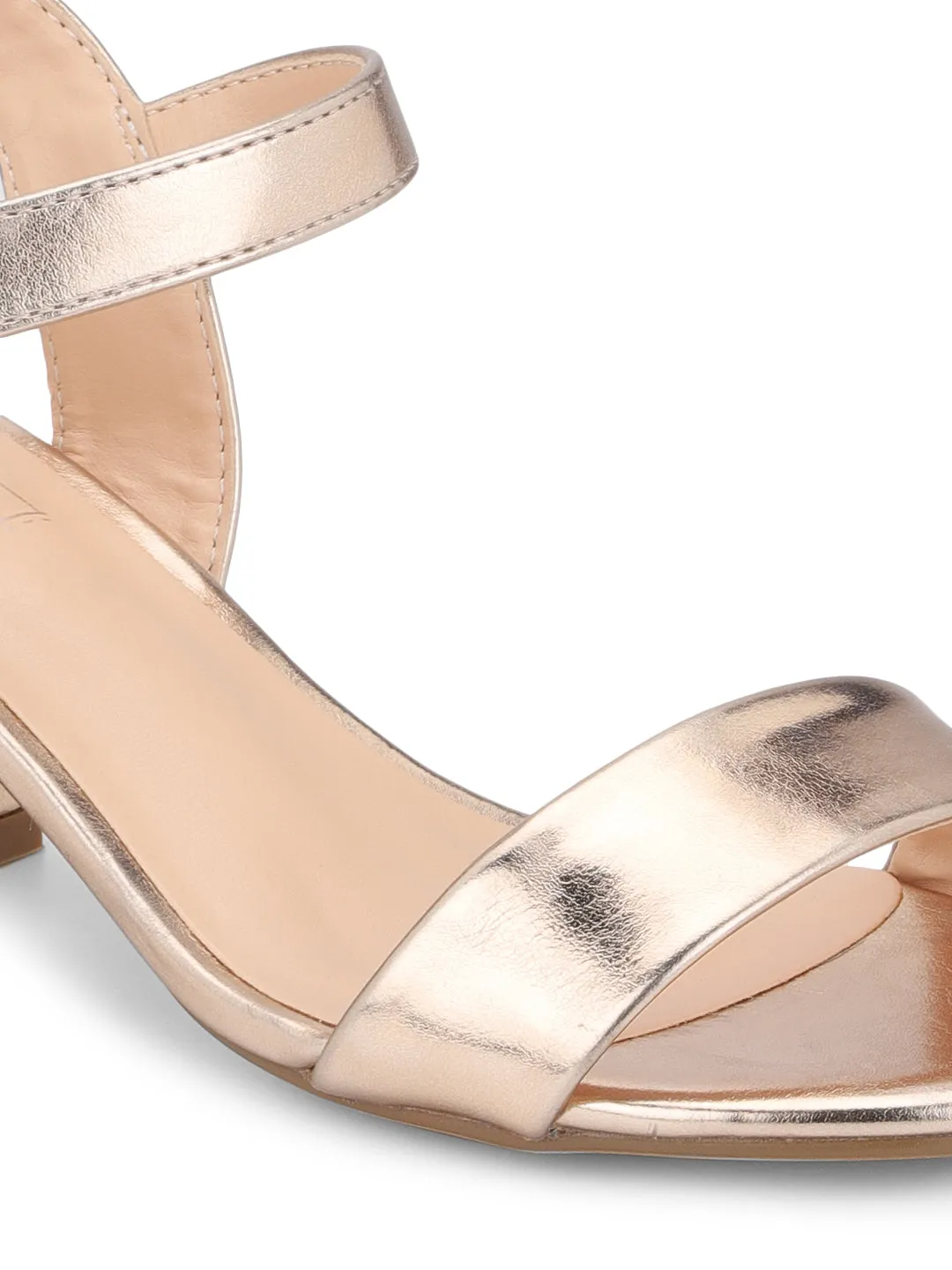 Rosegold PU Ankle Strap Low Block Heels