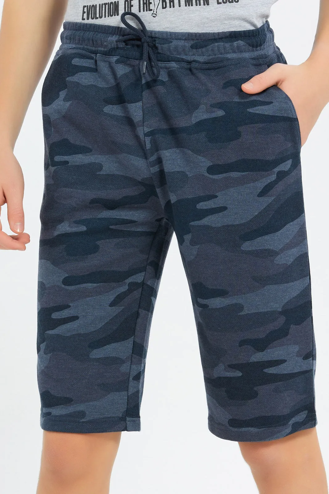 Senior Boys Navy Camo Print Active Short