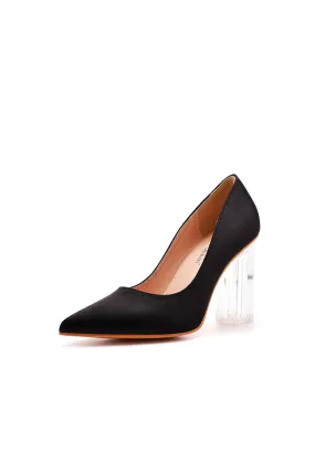 Simple Satin Slip on Pointed Toe Transparent Block Heels