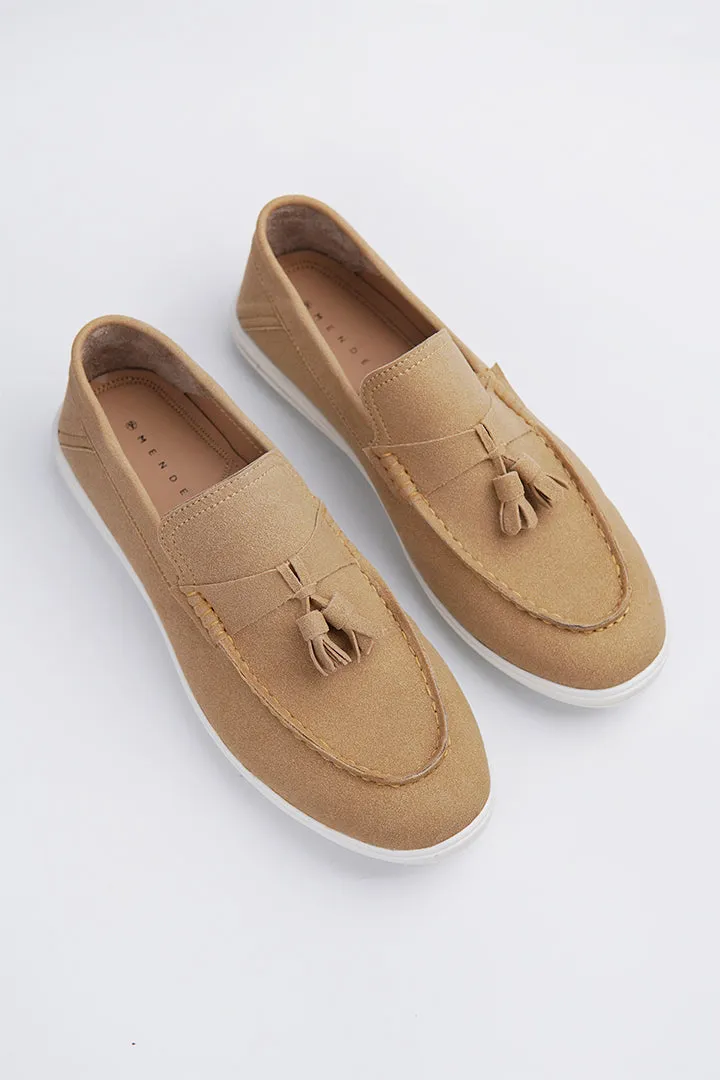 Slip On Suede Loafers - Beige