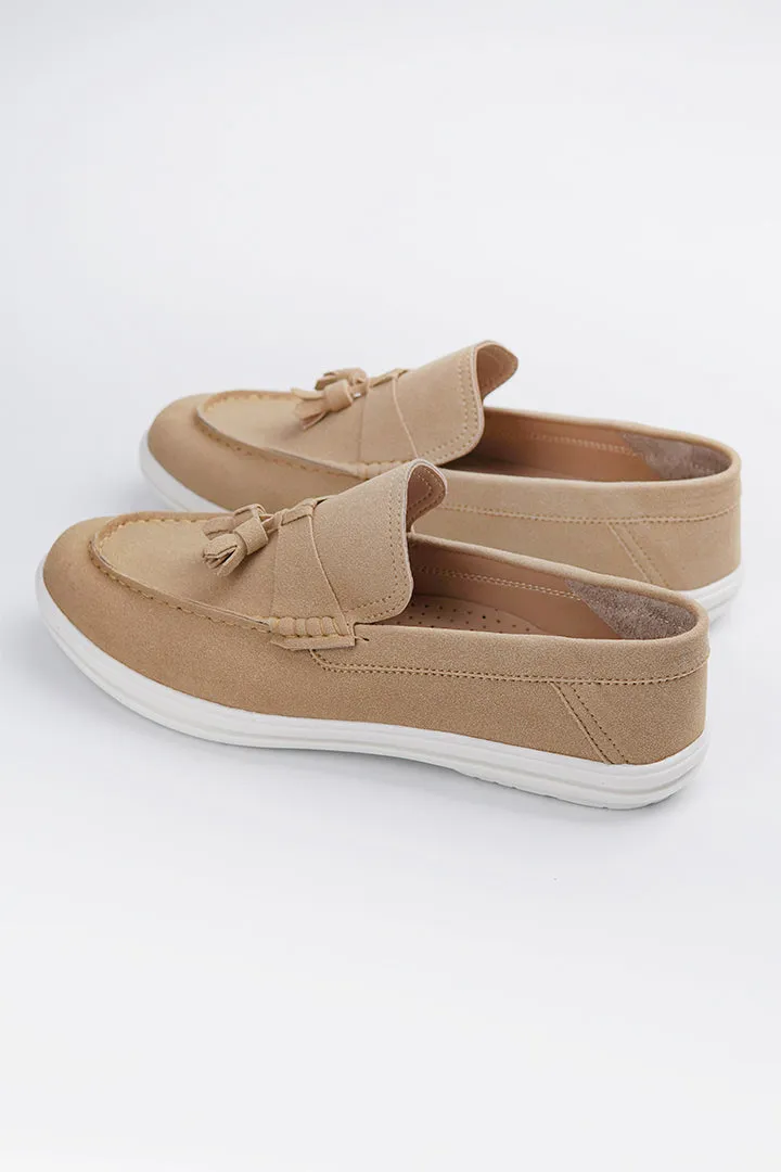 Slip On Suede Loafers - Beige