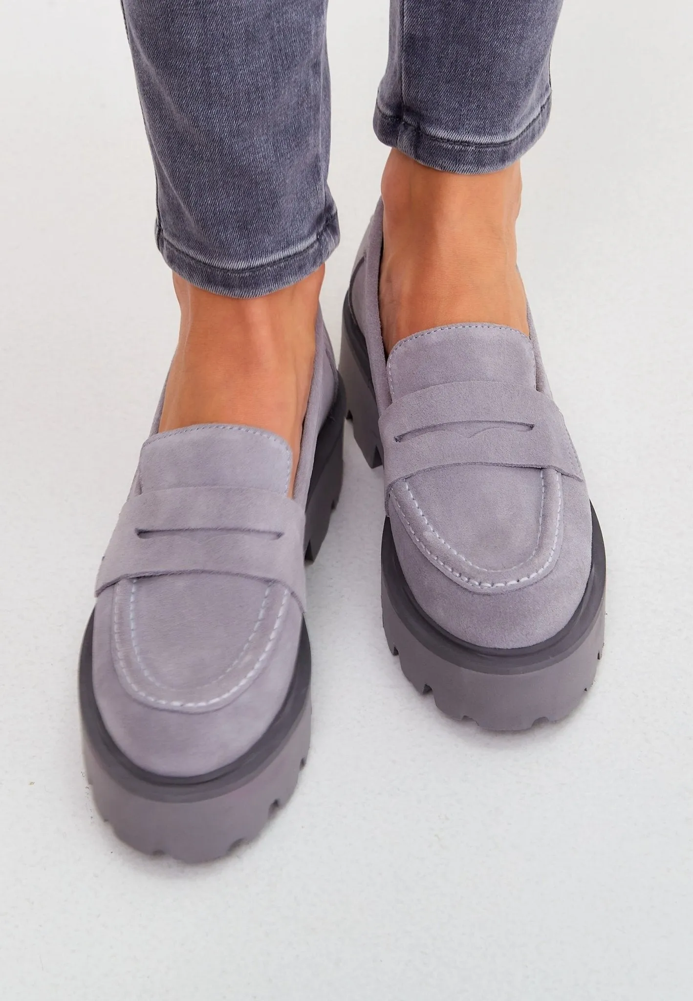 Slip-on Suede Loafers - Grey