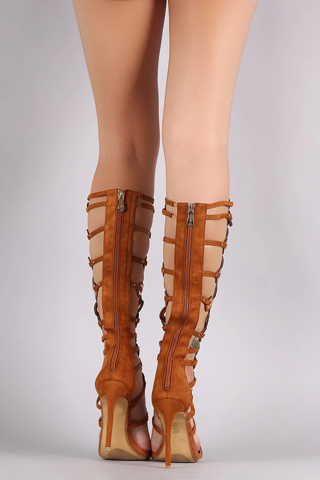 Suede Grommets Embellished Strappy Gladiator Heel