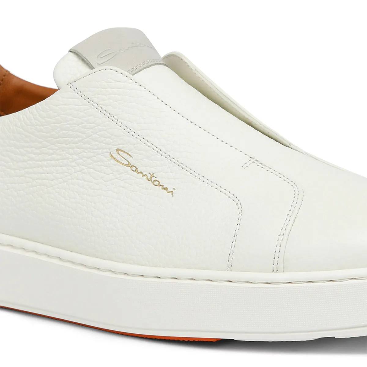 White Tumbled Leather Slip-on Sneaker