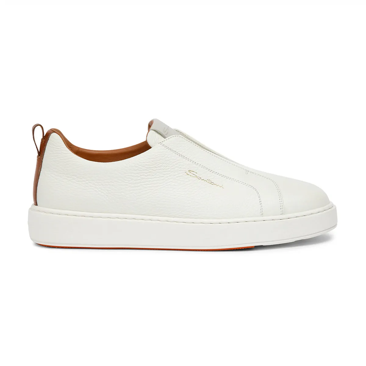 White Tumbled Leather Slip-on Sneaker