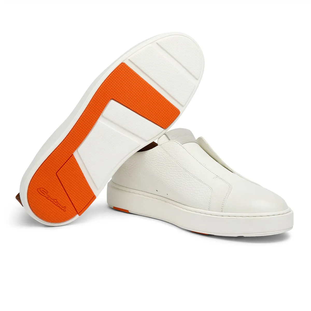 White Tumbled Leather Slip-on Sneaker