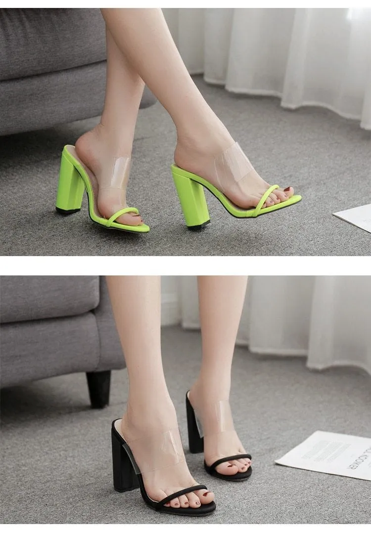 Women Classic clear neon Fluorescent green High Heels Slippers Sandals