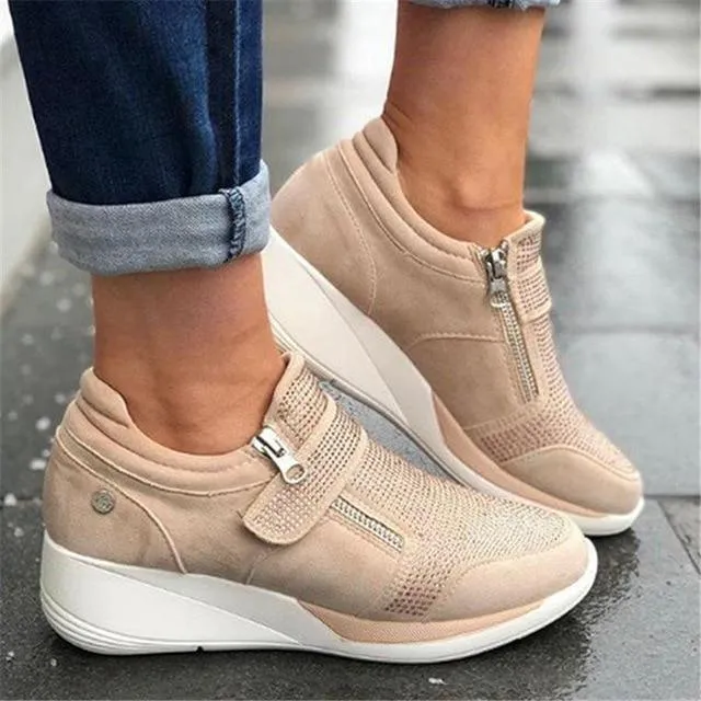 Women's fashion wedge sneakers magic tape casual shoes for comfy walking