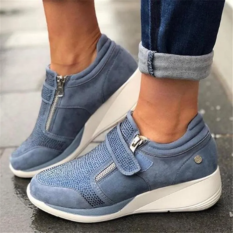 Women's fashion wedge sneakers magic tape casual shoes for comfy walking